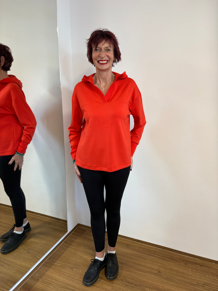 Sweatshirt with knitted cuffs and hood - Vera Meyer