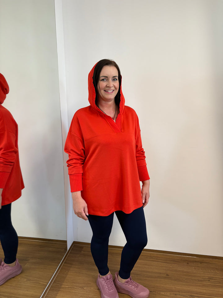 Sweatshirt with knitted cuffs and hood - Vera Meyer